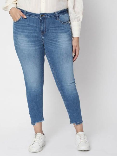 vero moda curve medium blue skinny fit jeans