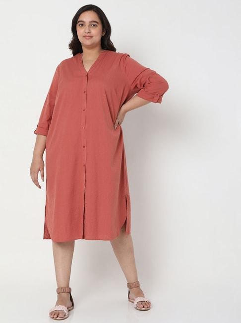 vero moda curve rust cotton regular fit shirt dress