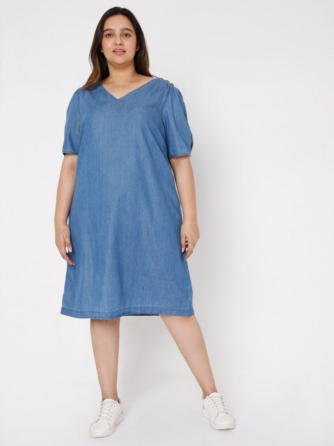 vero moda curve women blue cotton a-line dress