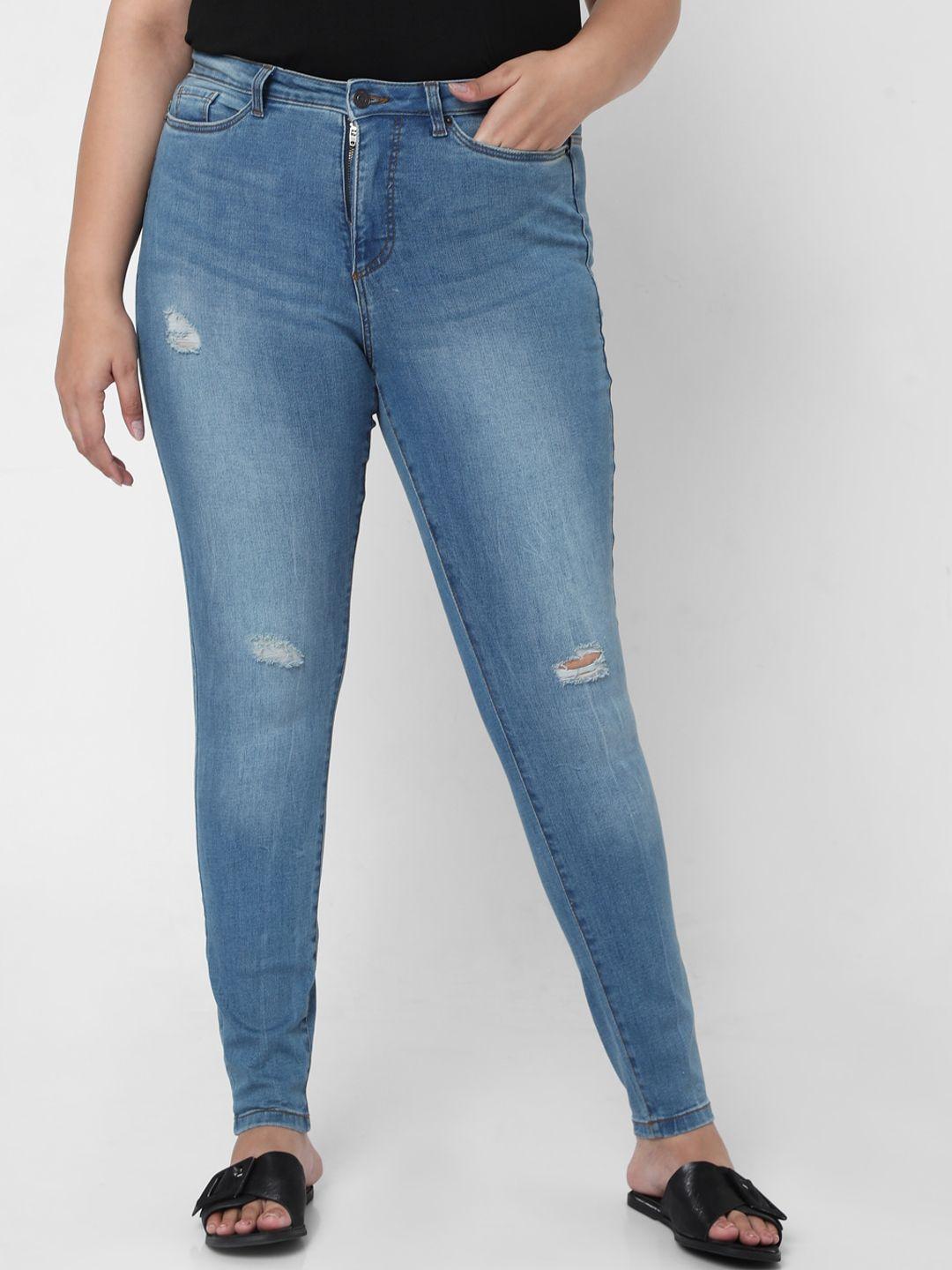 vero moda curve women blue mildly distressed light fade cotton jeans