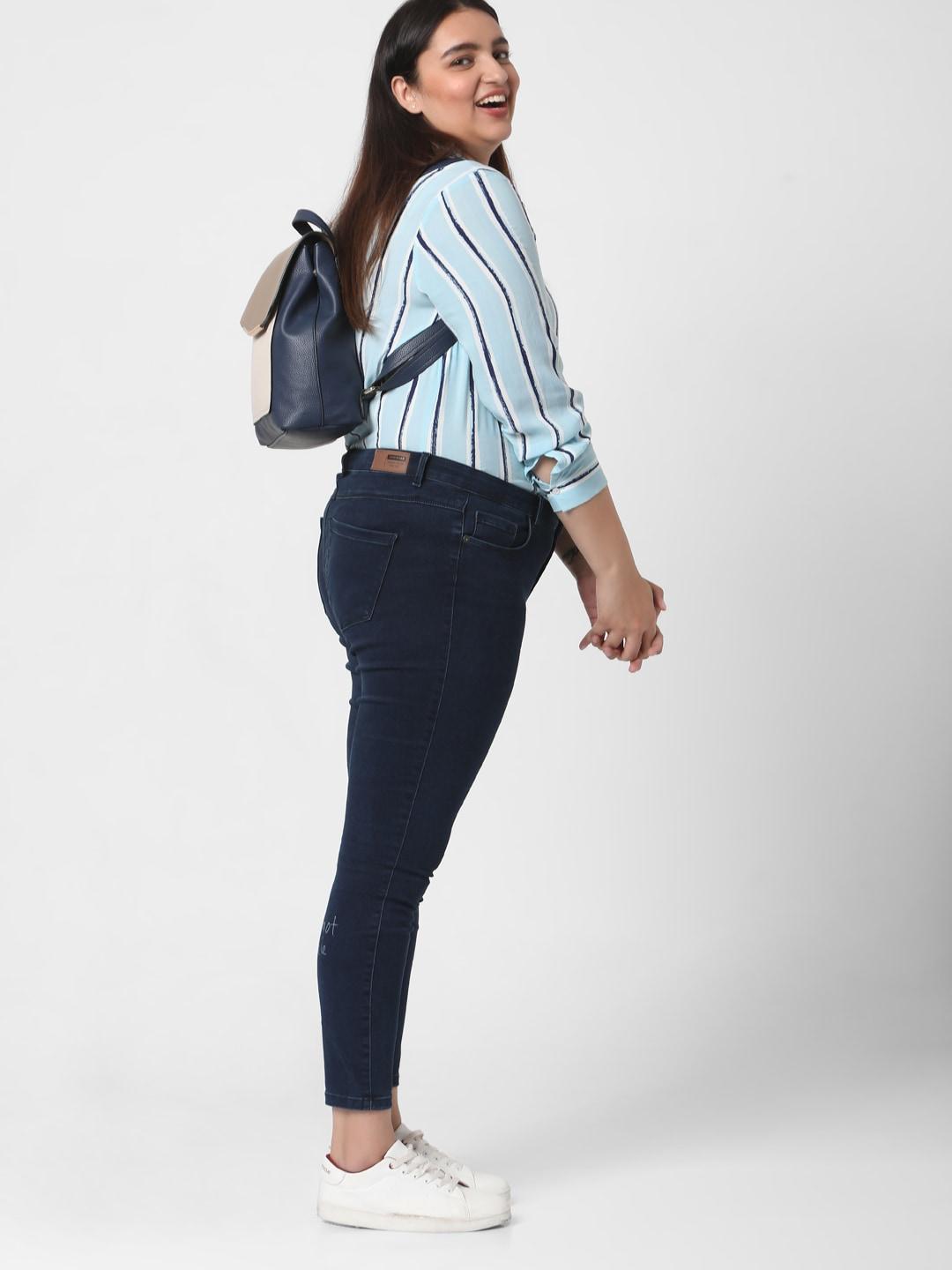 vero moda curve women plus size navy blue solid skinny-fit denim jeggings