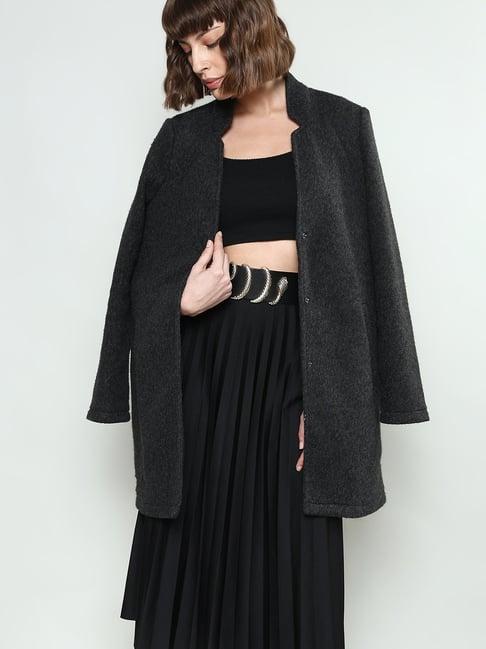 vero moda dark grey textured coat