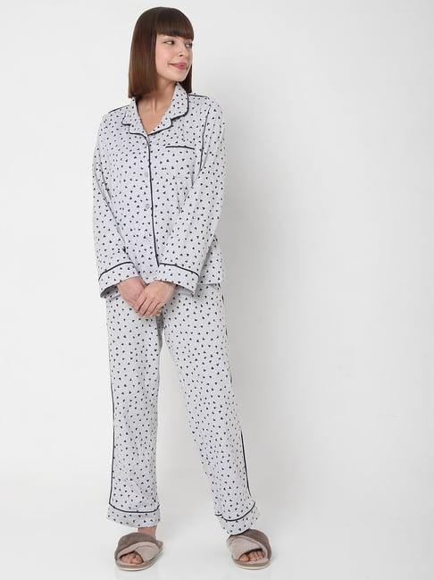 vero moda ease light grey m¿lange printed shirt with pyjamas