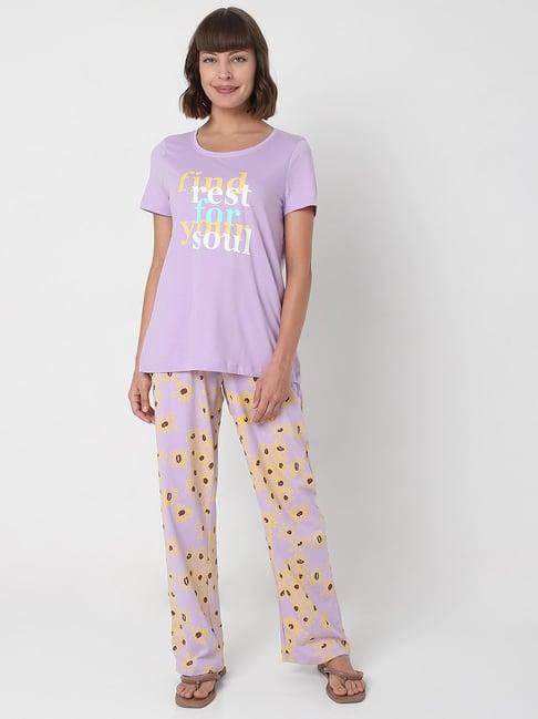 vero moda ease purple printed t-shirt with pyjama