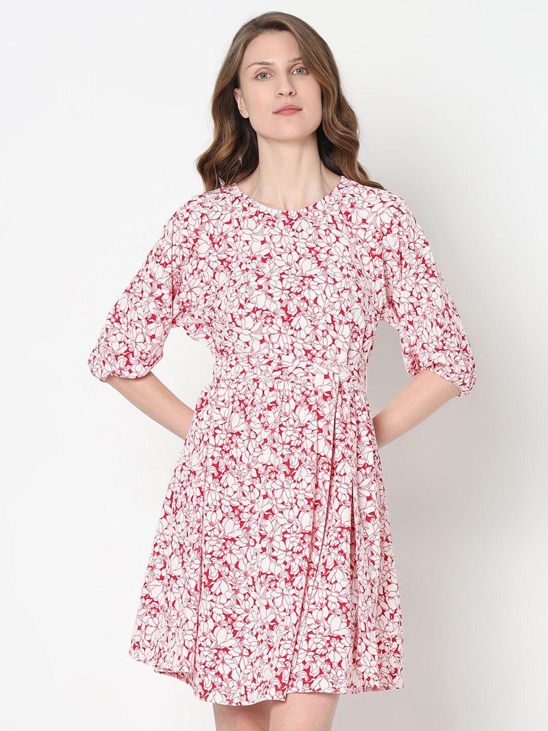 vero moda floral print bishop sleeve a-line mini dress