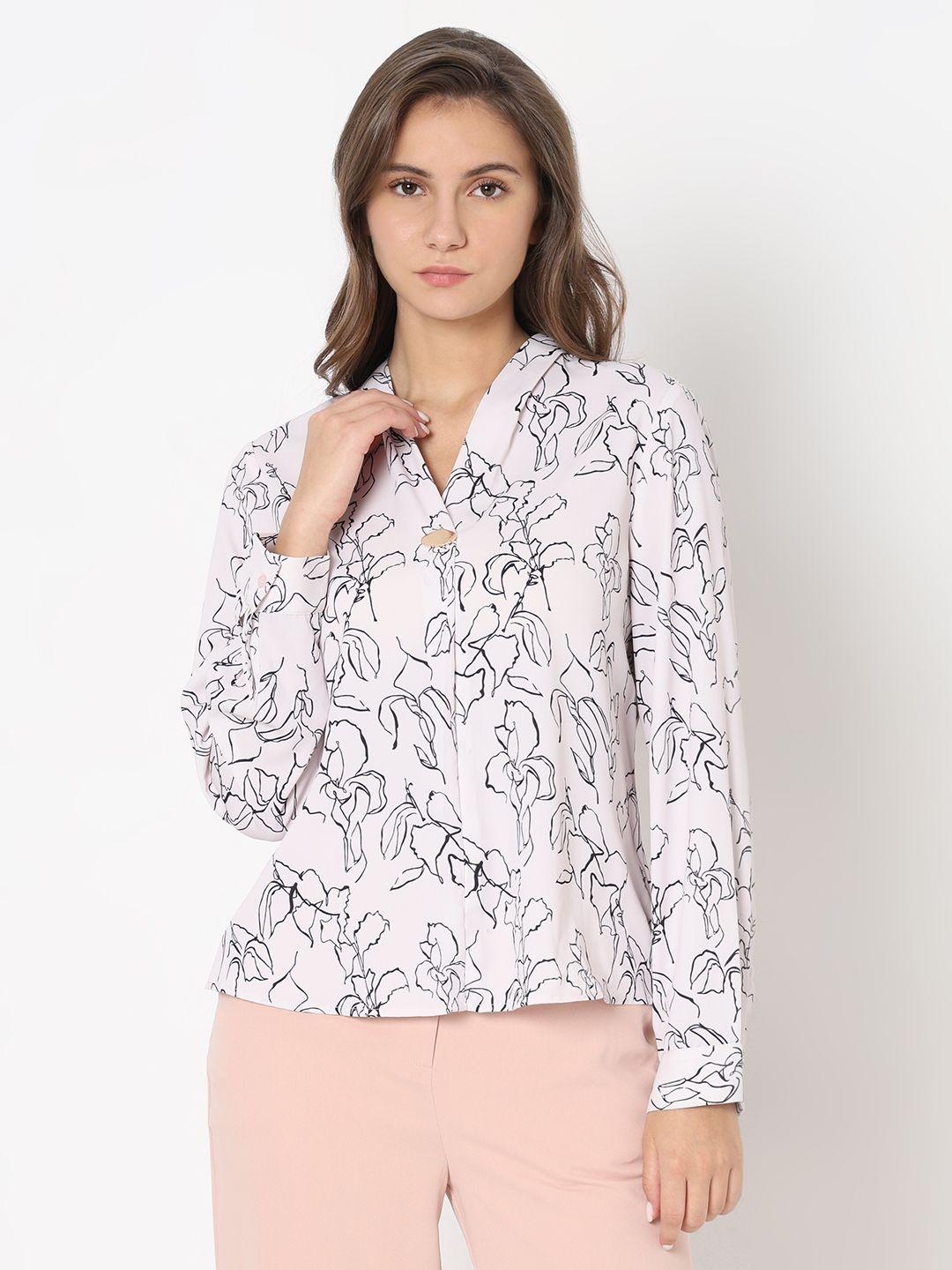 vero moda floral print mandarin collar shirt style crop top