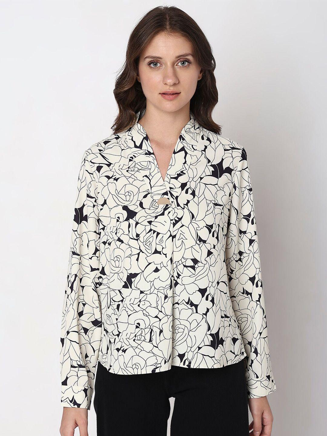 vero moda floral printed cuffed sleeves shirt style top