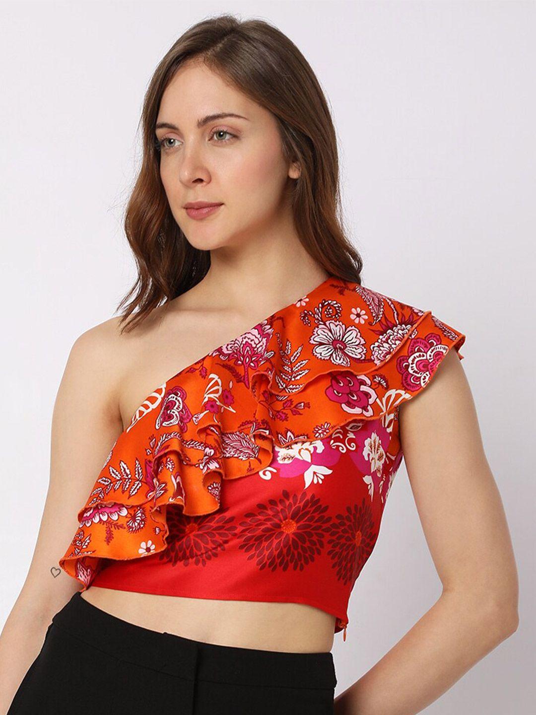 vero moda floral printed one shoulder crop top