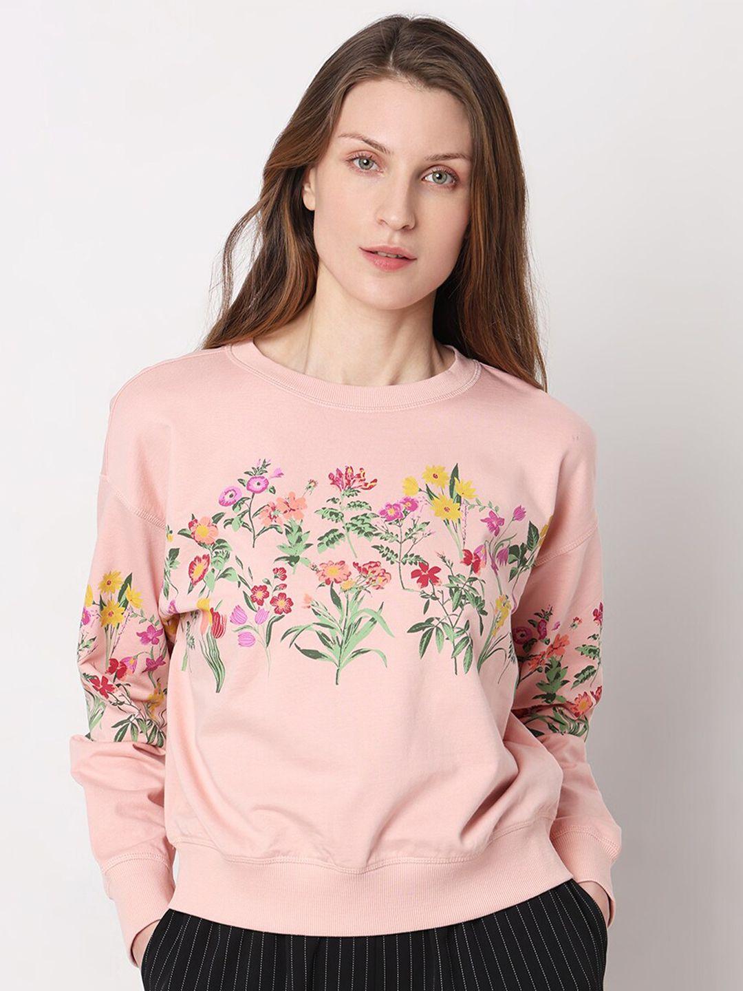 vero moda floral printed pure cotton pullover sweatshirt
