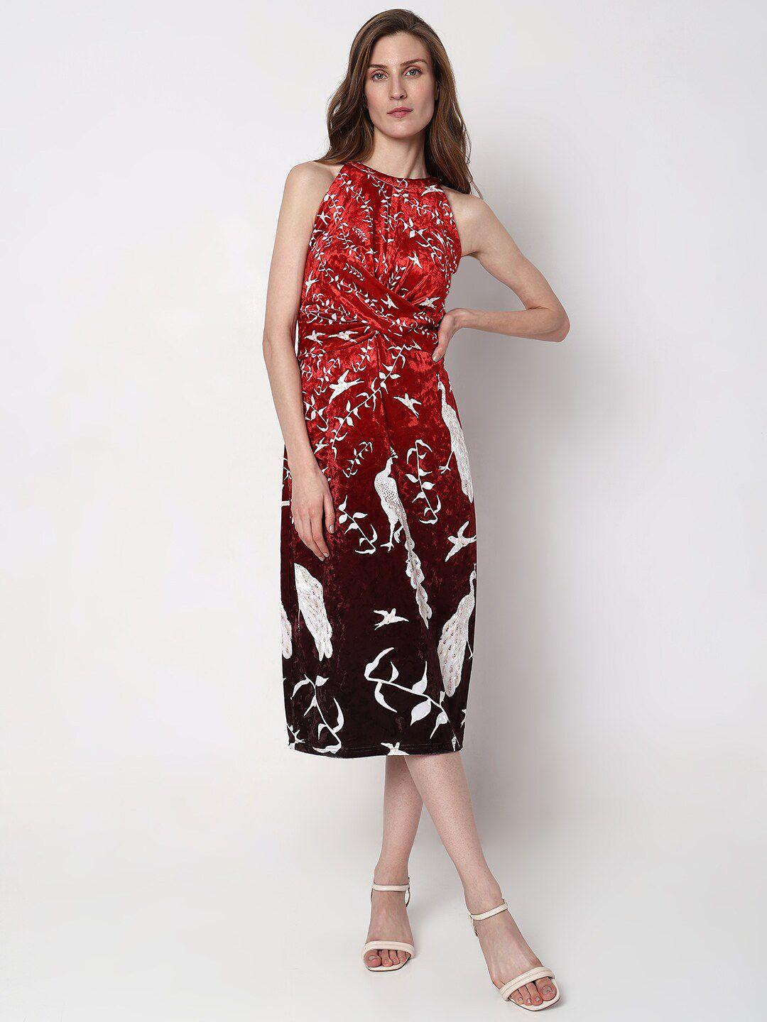 vero moda floral printed sheath midi dress