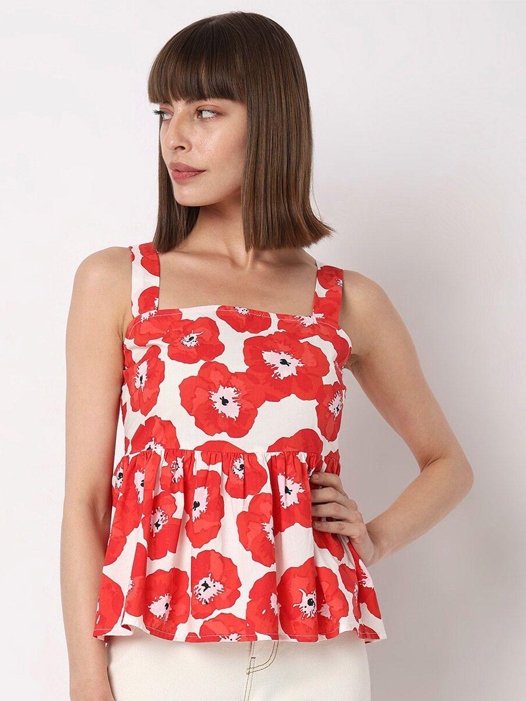 vero moda floral printed square neck cotton a-line top