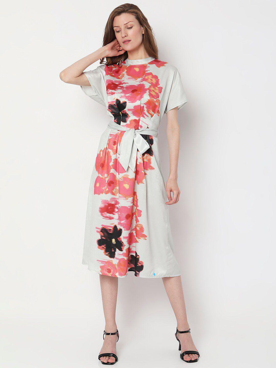 vero moda floral printed tie-ups fit & flare midi dress