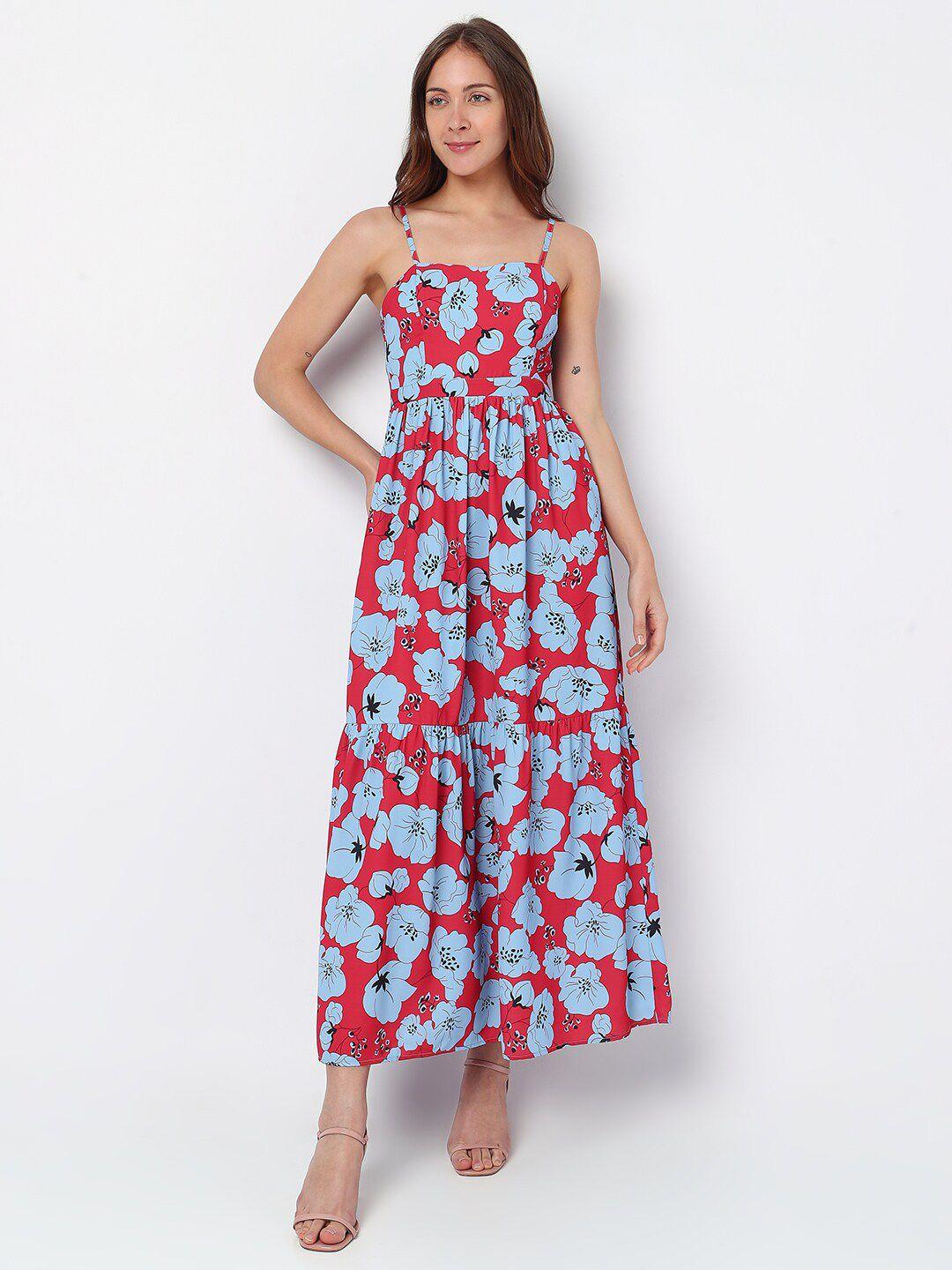 vero moda floral printed tiered fit &flare maxi dress