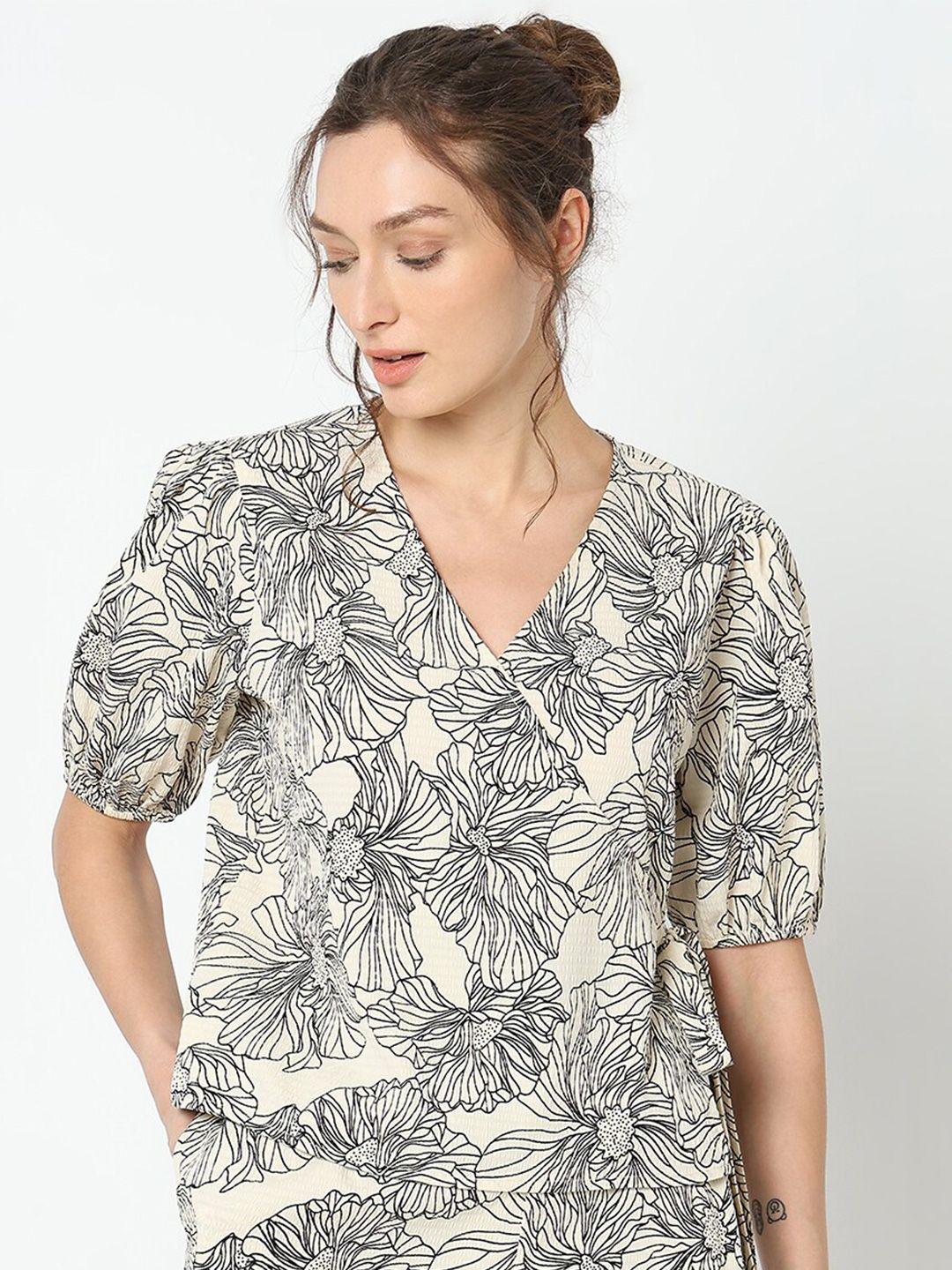 vero moda floral printed v-neck wrap top