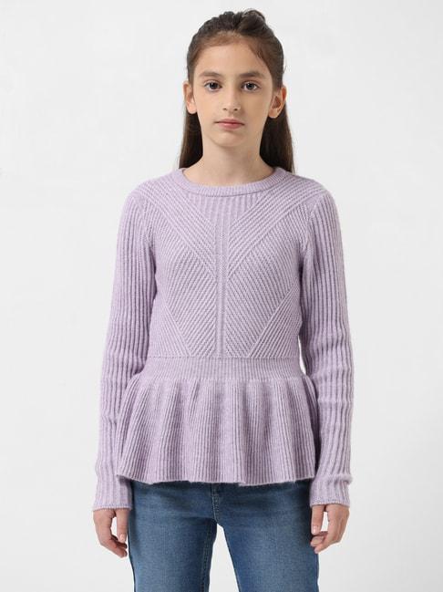 vero moda girl lavender self design full sleeves sweater