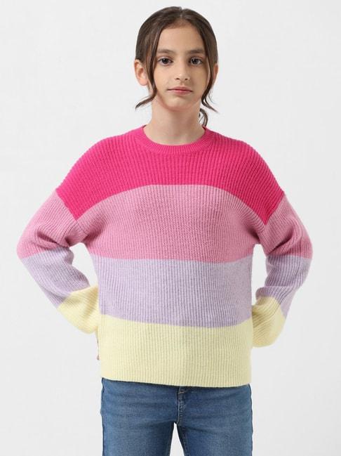 vero moda girl multicolor color block full sleeves sweater