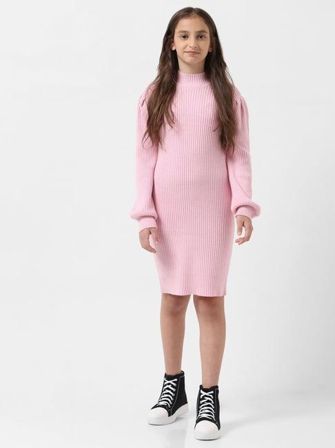 vero moda girl pink solid full sleeves dress
