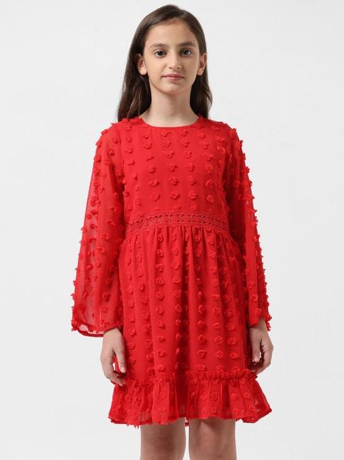 vero moda girl red textured full sleeves dress