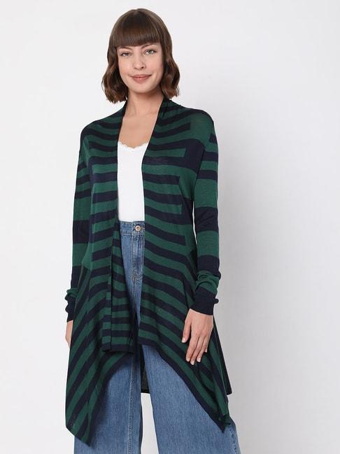 vero moda green & navy striped long shrug