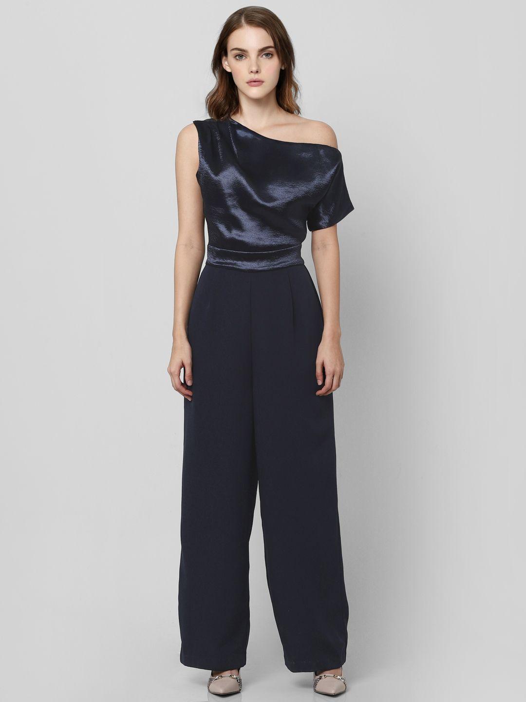vero moda marquee collection women blue solid one-shoulder basic jumpsuit