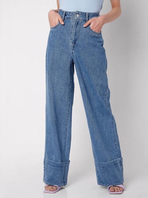 vero moda medium blue flared fit jeans