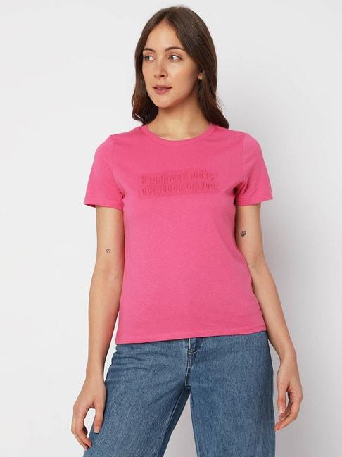 vero moda pink cotton graphic print t-shirt