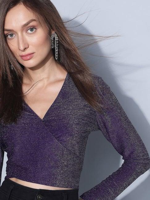 vero moda purple textured crop top