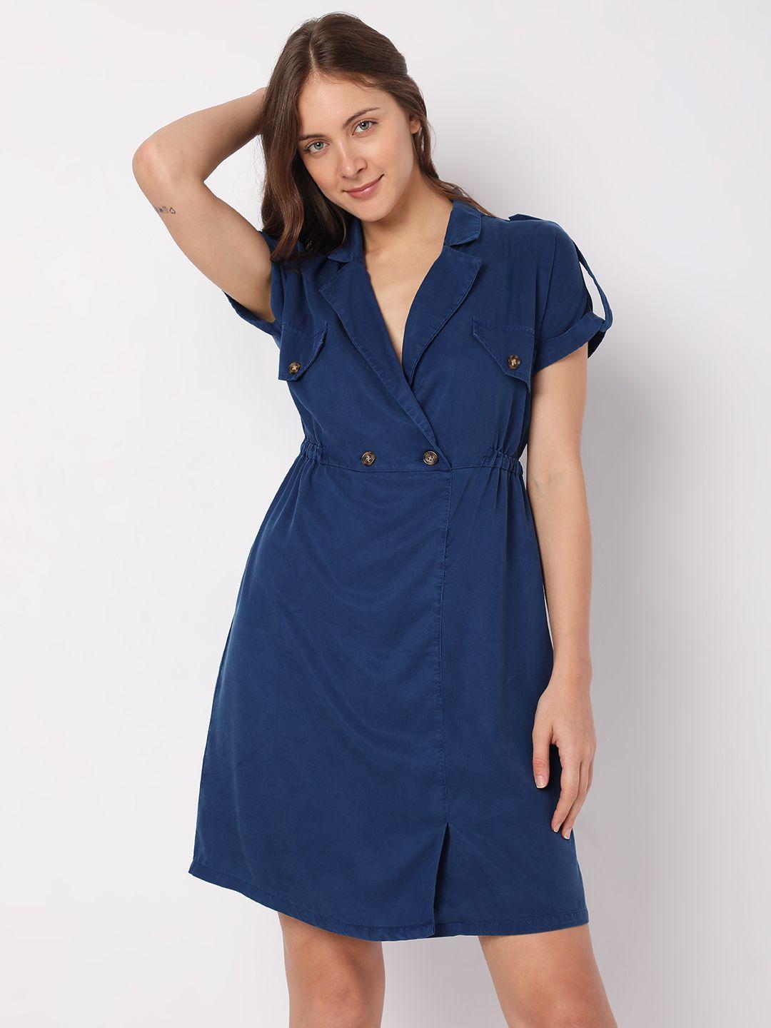 vero moda roll-up sleeves gathered cotton shirt dress