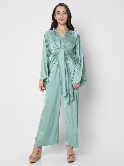 vero moda sea green printed full length jumpsuit