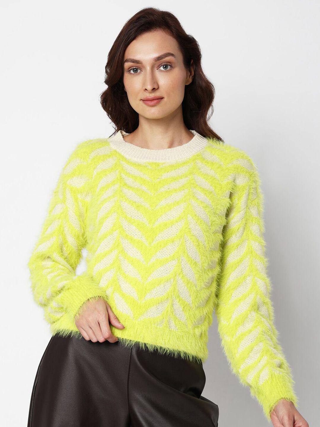 vero moda self design pullover sweater with fuzzy detail