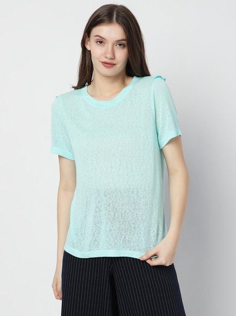 vero moda sky blue textured t-shirt