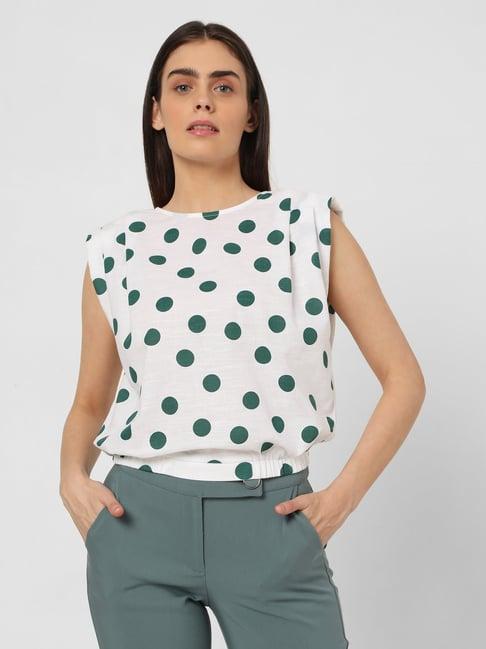 vero moda snow white & sea green polka dot top