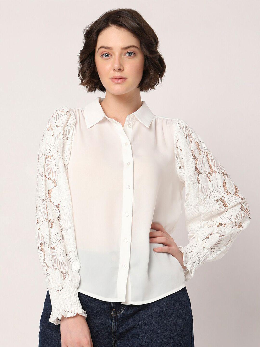 vero moda spread collar lace up detail casual shirt