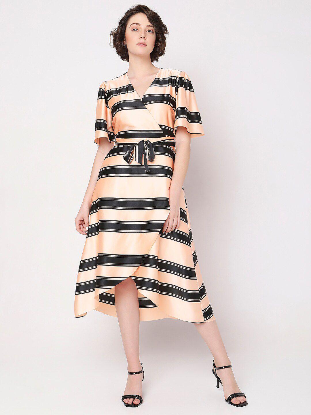 vero moda striped a-line midi dress with belt