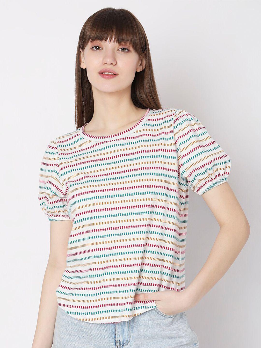 vero moda striped puff sleeves cotton t-shirt