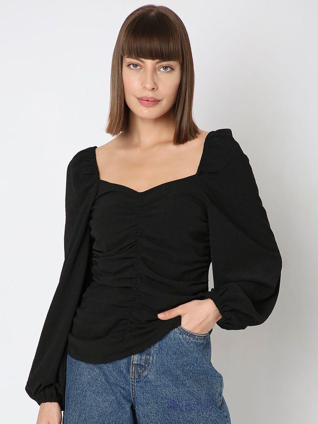 vero moda sweetheart neck puff sleeves ruched top