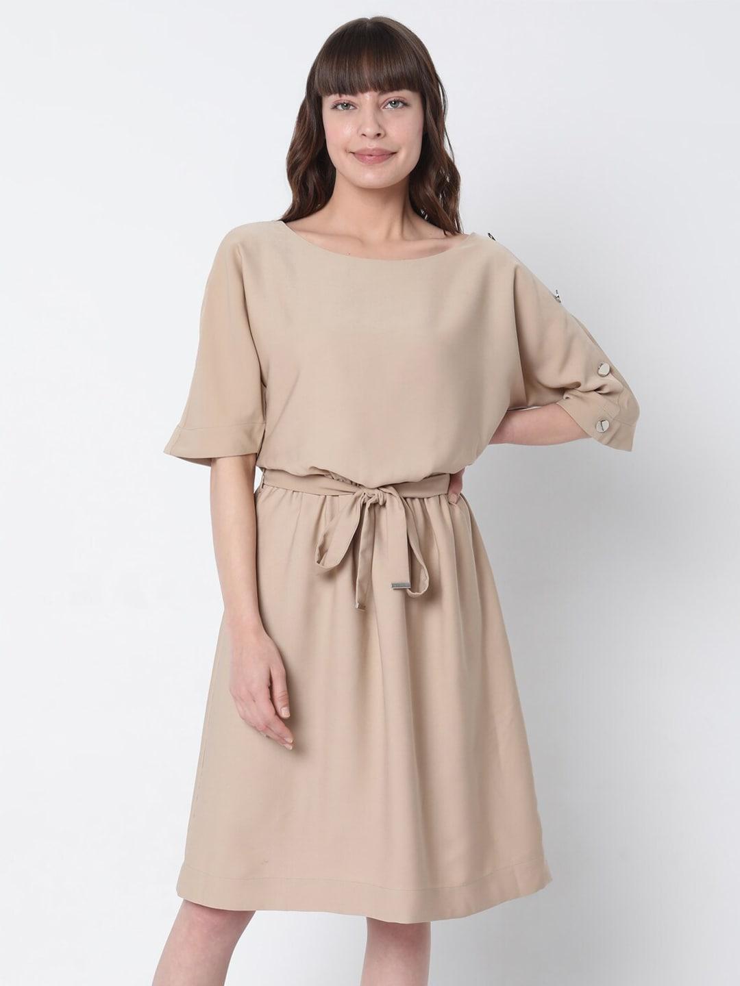 vero moda tan brown belted dress