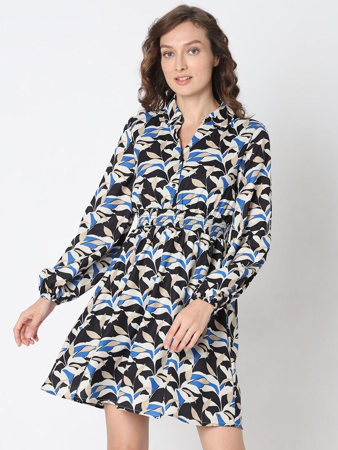 vero-moda-tropical-printed-puff-sleeves-fit-&-flare-dress