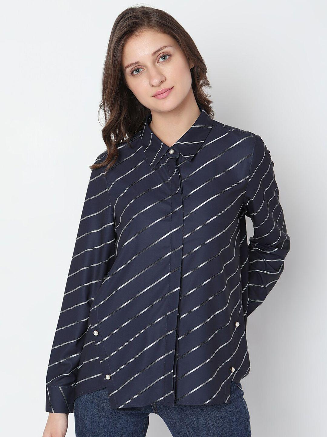 vero moda vertical striped spread collar slim fit casual shirt