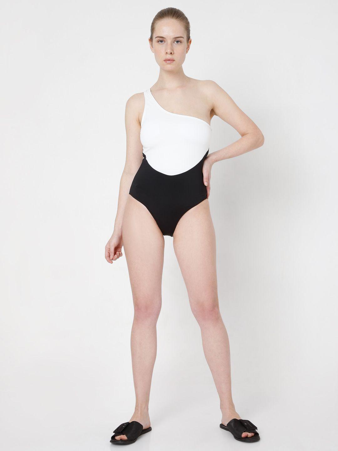 vero moda white & black colourblocked swimsuit
