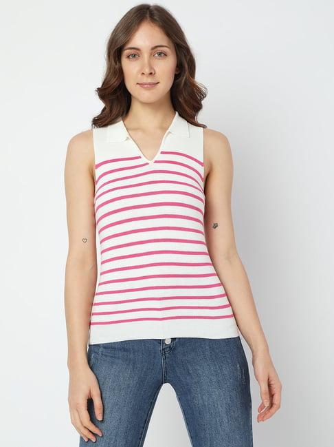 vero moda white & pink striped top