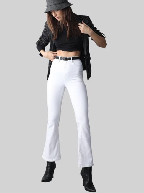 vero moda white blended flared fit high rise jeans