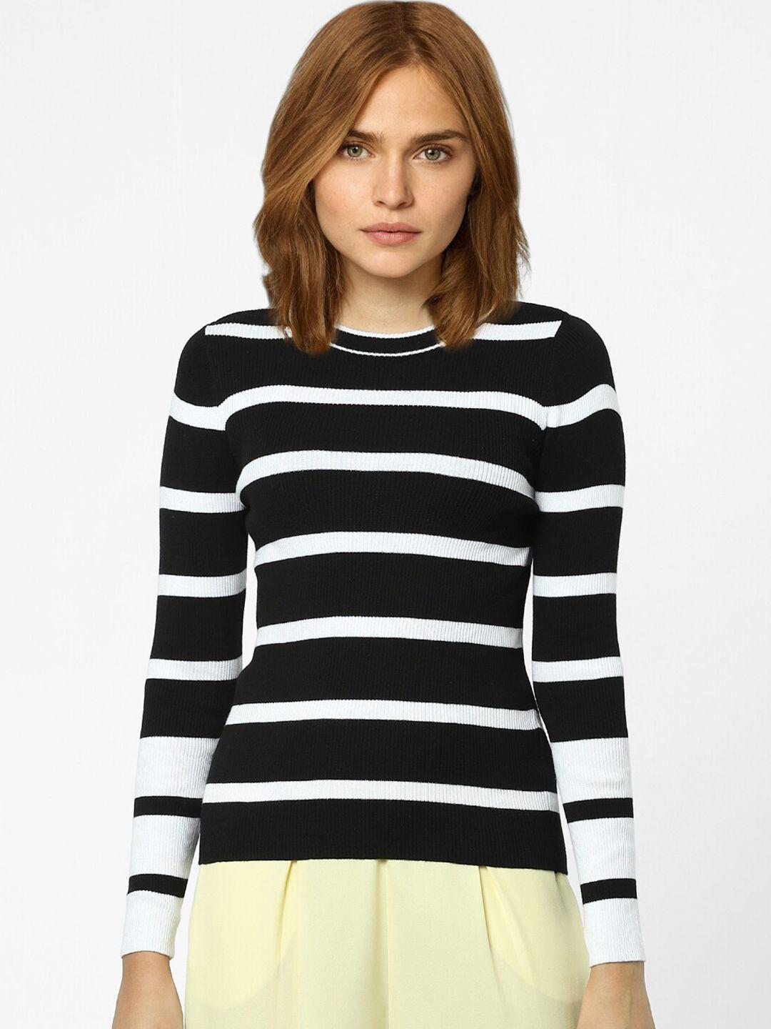 vero moda women black & white striped pullover