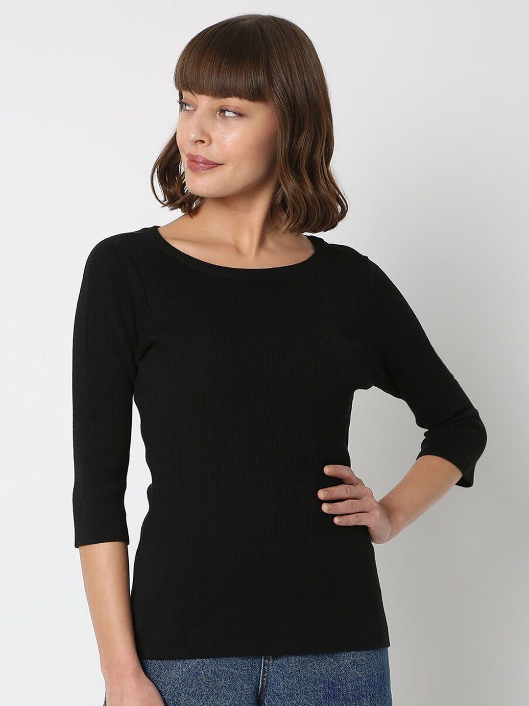vero moda women black solid pullover sweater
