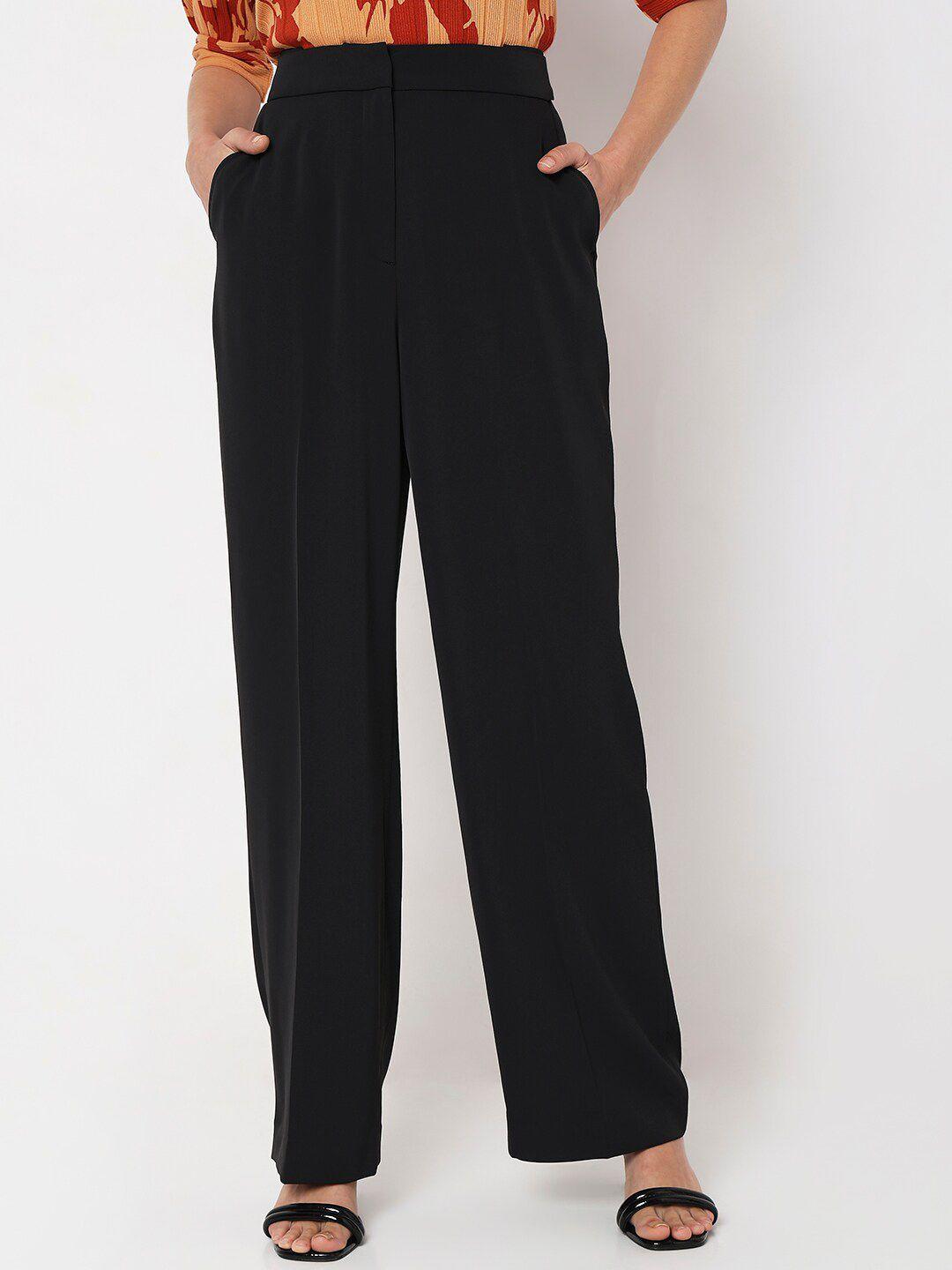 vero moda women black straight fit high-rise trousers