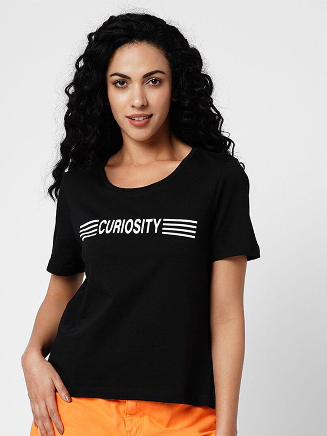 vero moda women black typography printed t-shirt