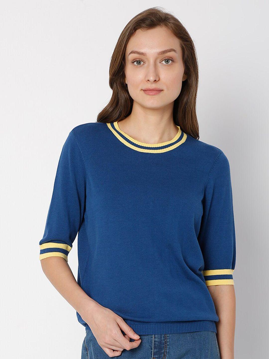 vero moda women blue & yellow pullover