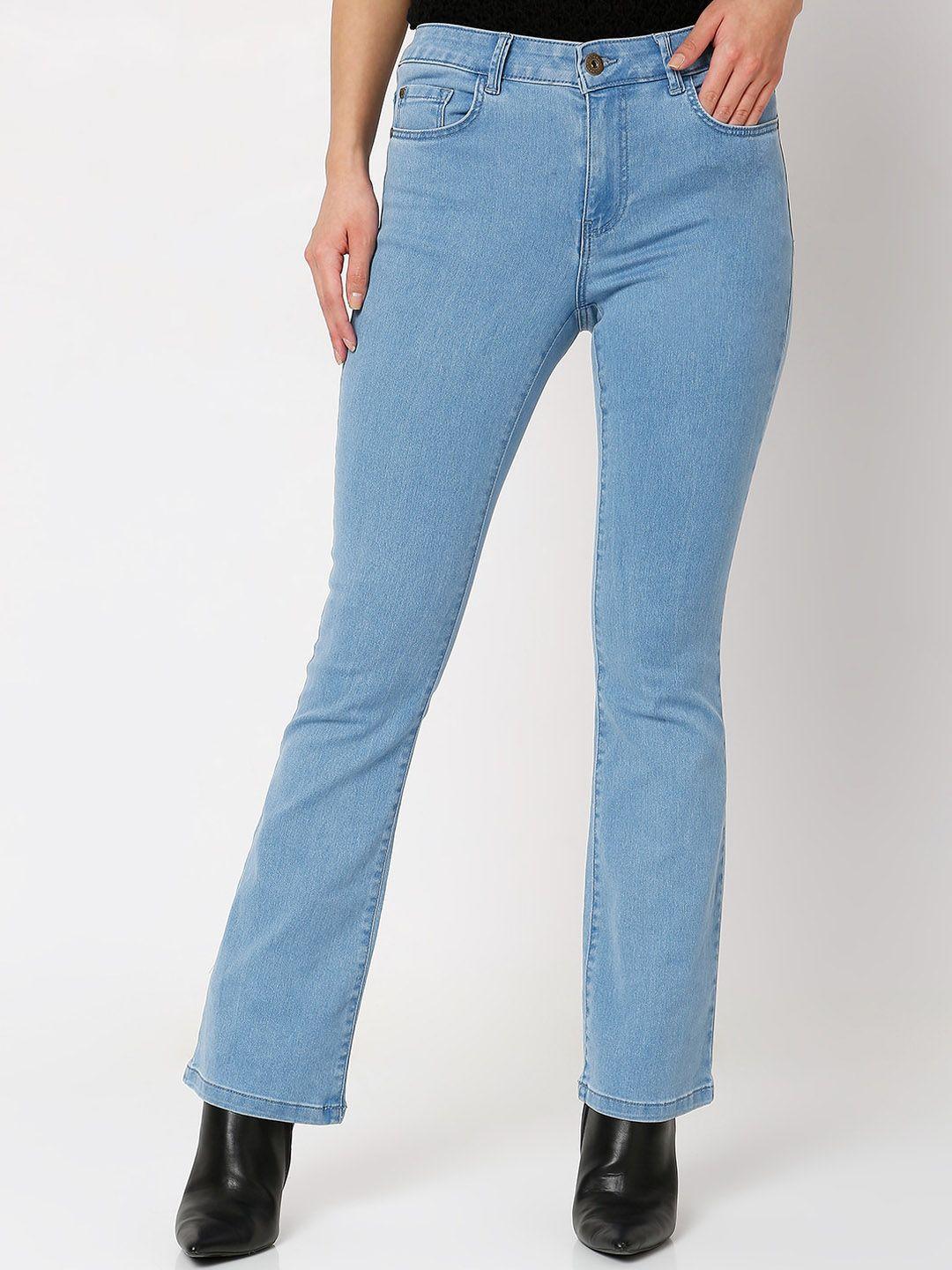 vero moda women blue bootcut mid rise jeans