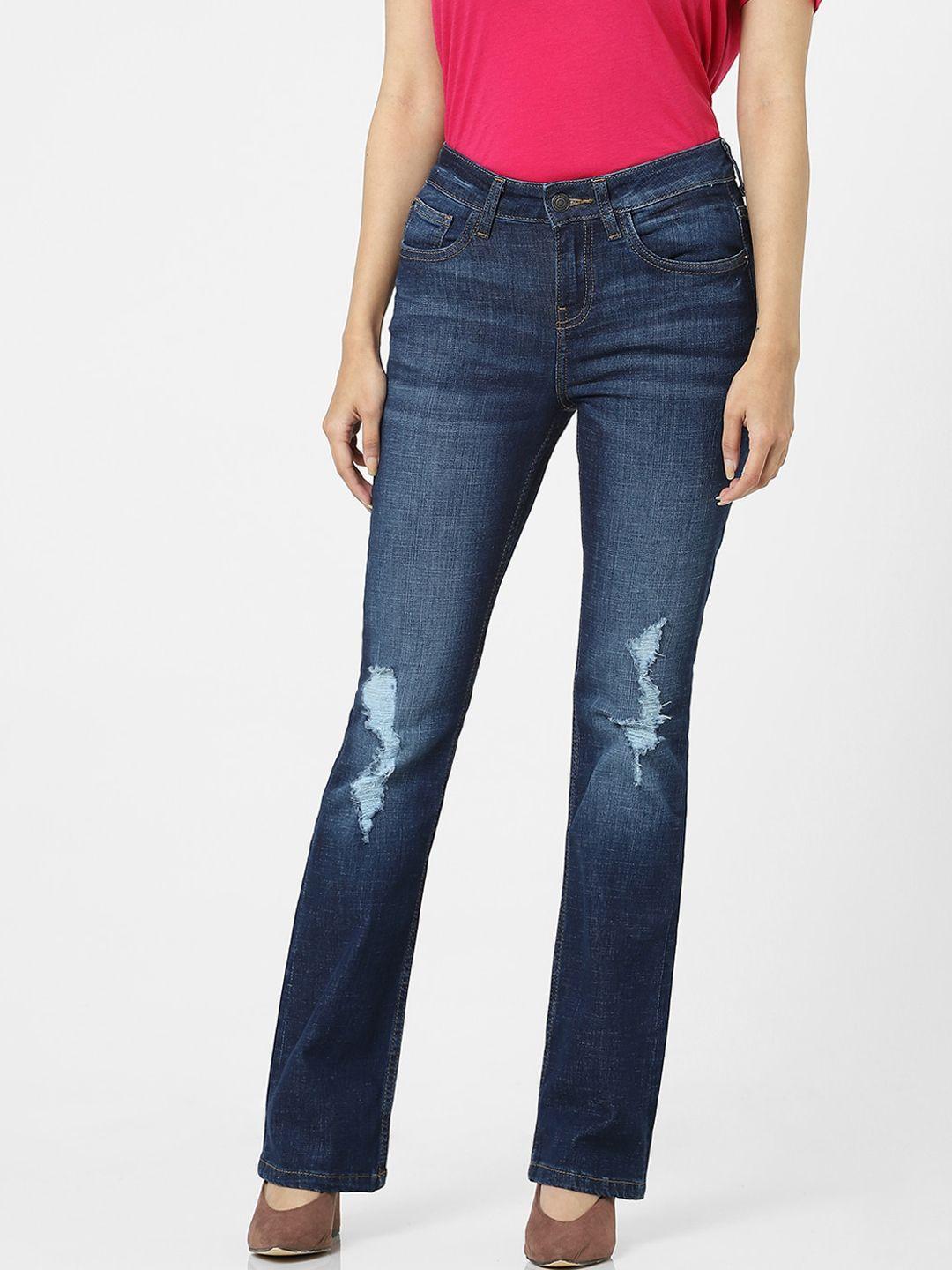vero moda women blue bootcut mildly distressed light fade jeans