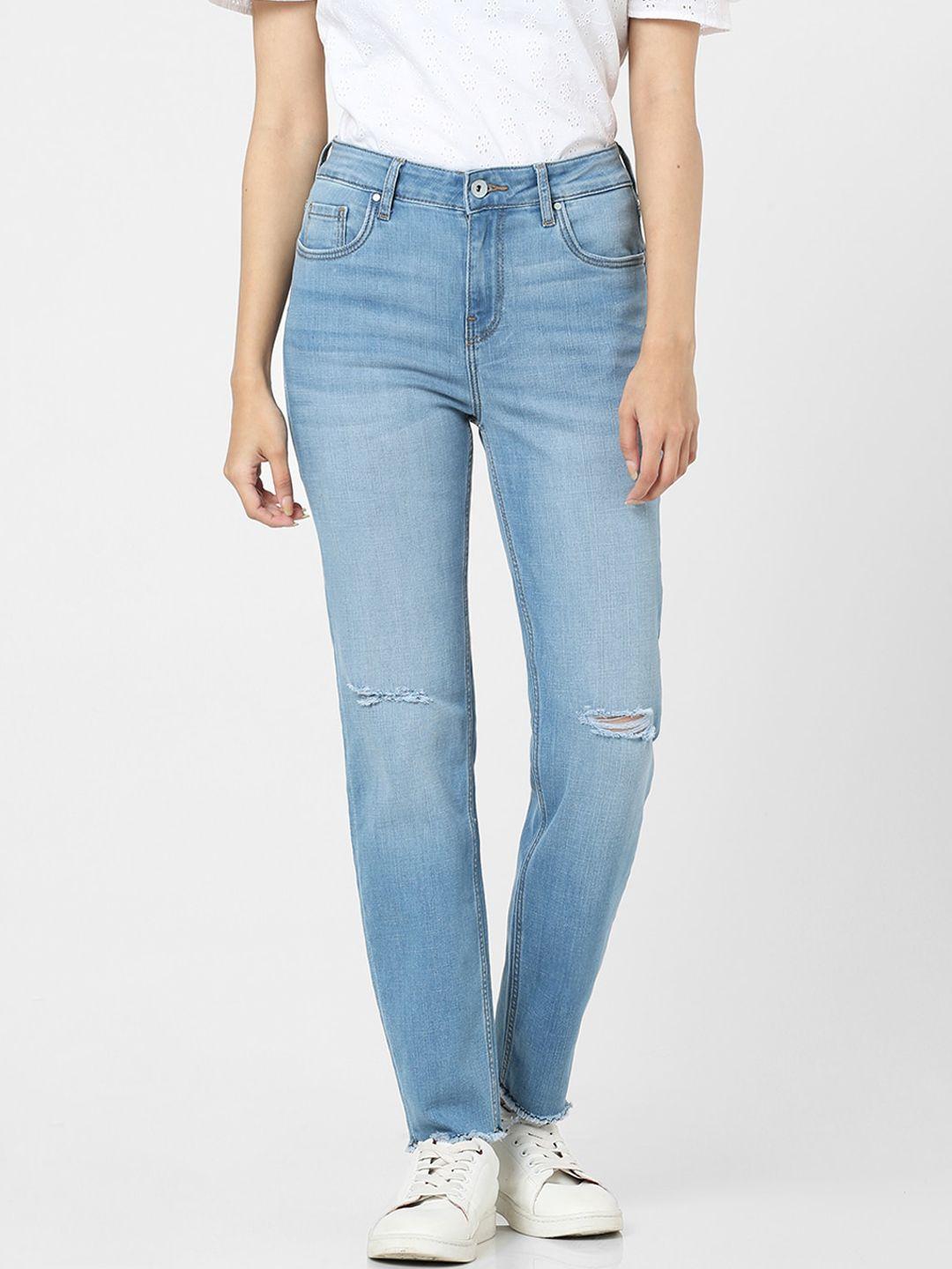 vero moda women blue slash knee light fade jeans